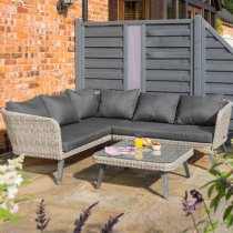 Holbeton Corner Sofa Set With Coffee Table In Grey Weave Effect