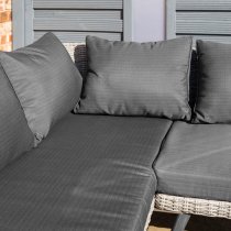 Holbeton Corner Sofa Set With Coffee Table In Grey Weave Effect