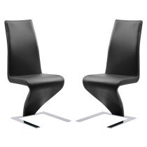 Demi Z Black Faux Leather Dining Chairs With Chrome Feet In Pair