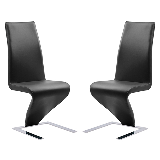 Demi Z Black Faux Leather Dining Chairs With Chrome Feet In Pair