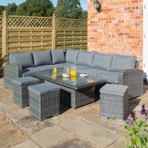 Tadcaster Corner Lounger With Dining Set In Grey Rattan Effect