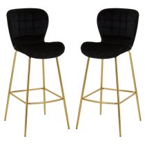 Warden Black Velvet Bar Chairs With Gold Legs In A Pair