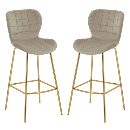 Warden Mink Velvet Bar Chairs With Gold Legs In A Pair