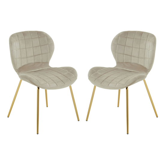 Warden Mink Velvet Dining Chairs With Gold Legs In A Pair