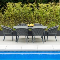 Crod Outdoor 2000mm Roble Dining Table With 6 Chairs In Grey