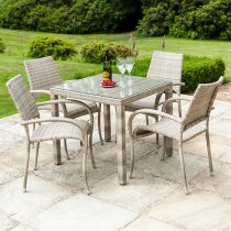 Ottery Outdoor Fiji 810mm Glass Top Dining Table In Pearl