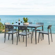 Rykon Outdoor Metal Stacking Dining Chair In Matt Grey