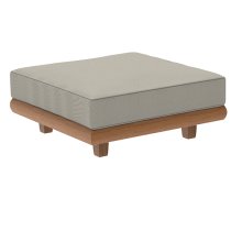 Sauchie Outdoor Ottoman In Light Grey With Teak Wooden Base