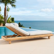 Sauchie Outdoor Adjustable Sun Bed In Light Grey With Teak Base