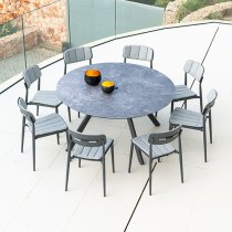 Rykon Outdoor Round Glass Dining Table In Grey Ceramic Effect