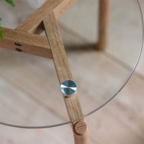 Brix Clear Glass Round Side Table In Natural Oak Base