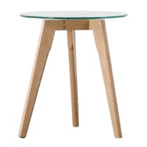 Brix Round Clear Glass Side Table With Natural Oak Base