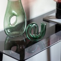 Brix Smoked Glass Console Table In Black Oak Base