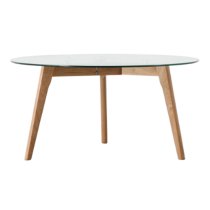 Brix Clear Glass Round Coffee Table In Natural Oak Base