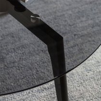 Brix Smoked Glass Round Coffee Table In Black Oak Base