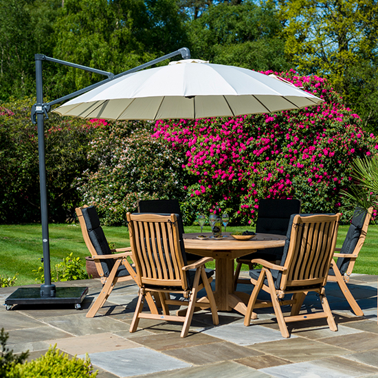 Robalt Wooden Dining Table With 6 Chairs In Natural And Parasol