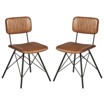 Dinas Light Tan Genuine Leather Dining Chairs In Pair