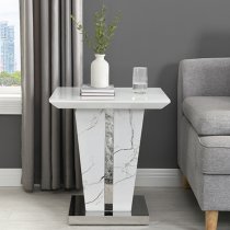 Memphis Gloss Lamp Table In Vida Marble Effect With Glass Top