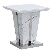 Memphis Gloss Lamp Table In Vida Marble Effect With Glass Top