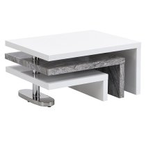 Design Rotating White Gloss Coffee Table In Melange Marble Effect