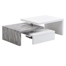 Design Rotating White Gloss Coffee Table In Melange Marble Effect