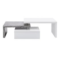 Design Rotating White Gloss Coffee Table In Melange Marble Effect