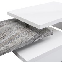 Design Rotating White Gloss Coffee Table In Melange Marble Effect