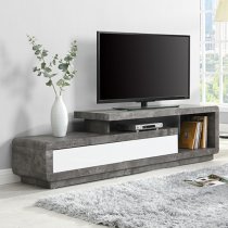 Celia High Gloss TV Stand In White And Concrete Effect