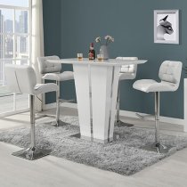 Memphis Glass White Gloss Bar Table 4 Candid White Stools