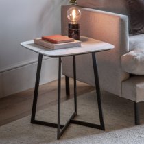 Finksburg Wooden Side Table In White Marble Effect