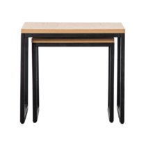 Hickory Wooden Nesting Side Tables With Black Frame In Natural