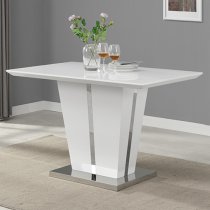 Memphis Small White Gloss Dining Table 4 Petra Grey White Chairs