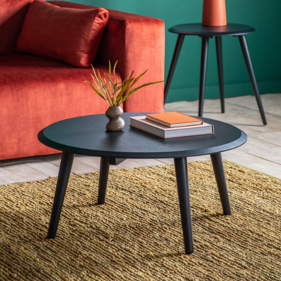 Maddux Round Wooden Coffee Table In Black