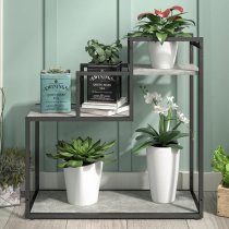 Warton Wooden Plant Stand With Metal Frame In Espresso