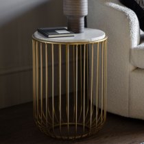 Rugby Marble Top Side Table In White With Gold Metal Frame