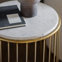 Rugby Marble Top Side Table In White With Gold Metal Frame