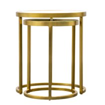 Alcoa Clear Glass Top Nest Of 2 Tables With Gold Metal Frame