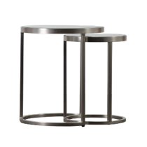 Alcoa Clear Glass Top Nest Of 2 Tables With Silver Metal Frame