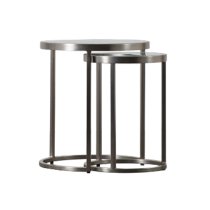 Alcoa Clear Glass Top Nest Of 2 Tables With Silver Metal Frame