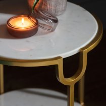 Tombstone White Marble Side Table With Gold Metal Frame