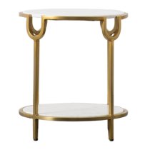 Tombstone White Marble Side Table With Gold Metal Frame