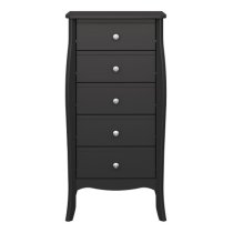 Braque Narrow Wooden Chest Of 5 Drawers In Black