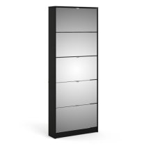 Shovy Mirrored Shoe Storage Cabinet With 5 Doors In Black