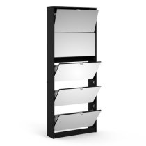 Shovy Mirrored Shoe Storage Cabinet With 5 Doors In Black