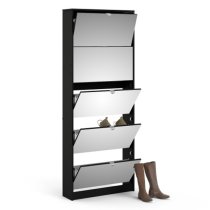 Shovy Mirrored Shoe Storage Cabinet With 5 Doors In Black