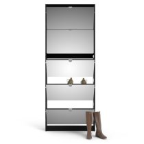 Shovy Mirrored Shoe Storage Cabinet With 5 Doors In Black