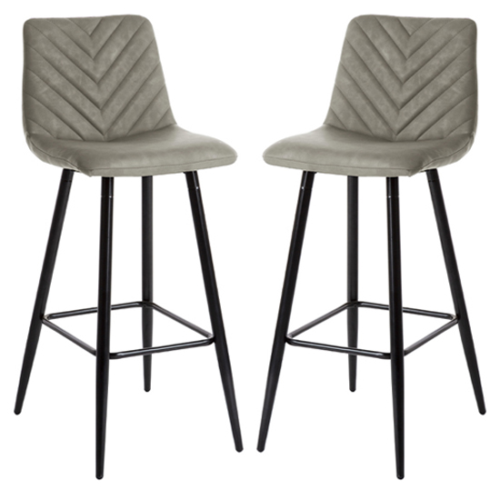 Malabo Taupe PU Leather Bar Chairs With Metal Frame In Pair