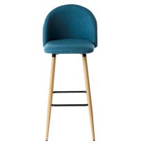 Nissan Fabric Bar Stool With Solid Wooden Legs In Blue