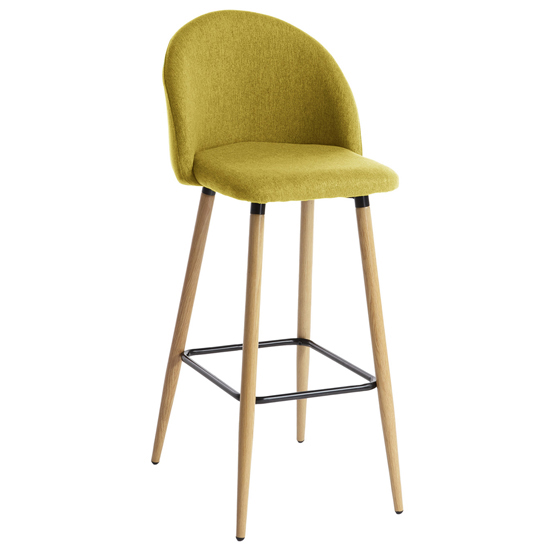 Nissan Fabric Bar Stool With Solid Wooden Legs In Mustard