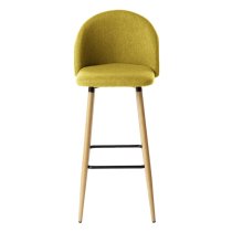 Nissan Fabric Bar Stool With Solid Wooden Legs In Mustard